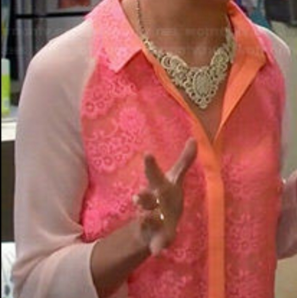 Ted Baker London Abra Lace Neon Coral Blouse - Picture 3 of 7